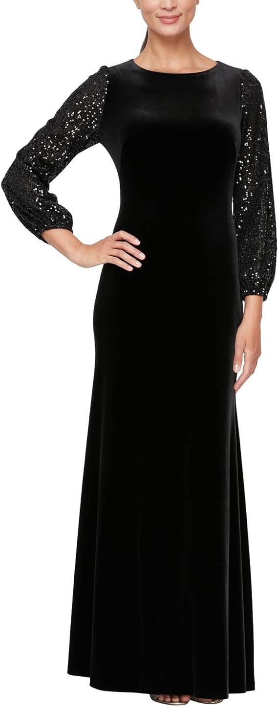 Alex Evenings Short Sheath Dress w/Long Sequin Bubble Hem Sleeves