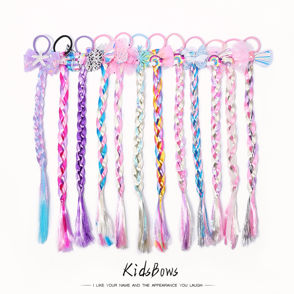 Colourful Bow Braid Hair for Girls DIY Hairstyle Headband Kids Ponytail Holder Rubber Bands Princess Hair Accessories