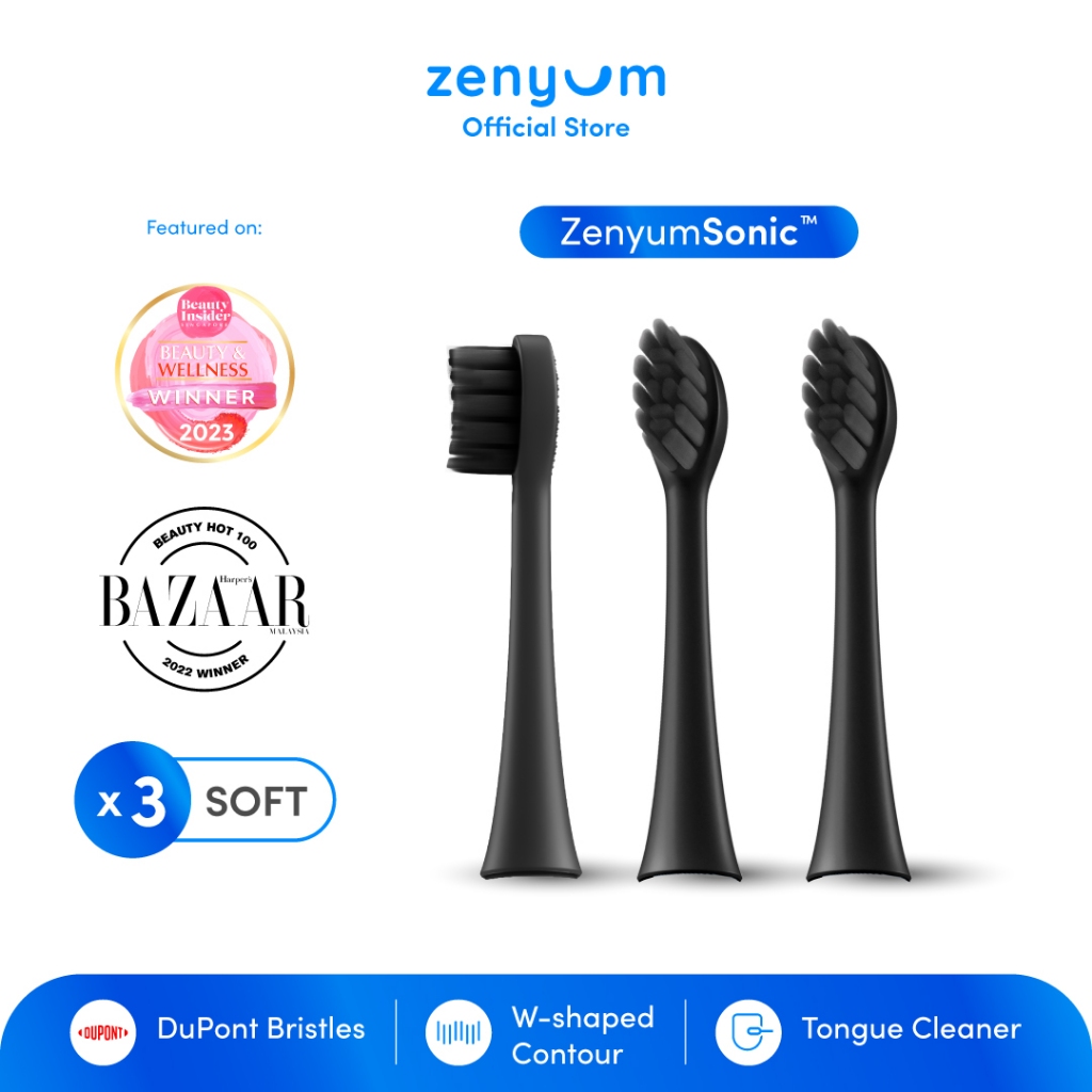 Zenyum Sonic Electric Toothbrush Black Refill Brush Heads - Pack of 3