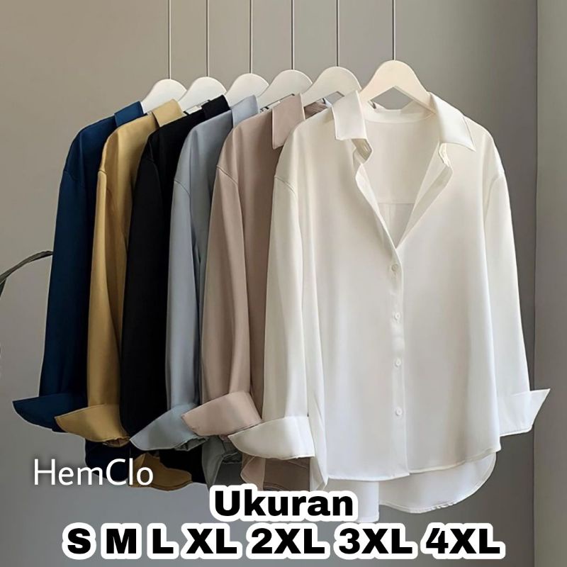KEMEJA Hemclo Polos Shirt Women Size S M L XL XXL XXXL XXXXL 4XL 2XL 3XL 5XL 2L 3L 4L 5L Basic Shirt Work Shirt Big Size Tops Oversize Office Shirt Korean Blouse
