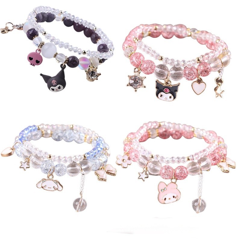 2pcs/Set Sanrio Bracelet Anime Melody Kuromi Cinnamoroll Crystal Beads Bracelet Girl Ins Jewelry Couple Sanrio Kids Bracelet